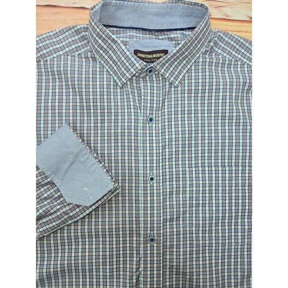 Johnston & Murphy Mens Plaid Long Sleeve Shirt Large - Contrast Cuffs - Picture 4 of 8